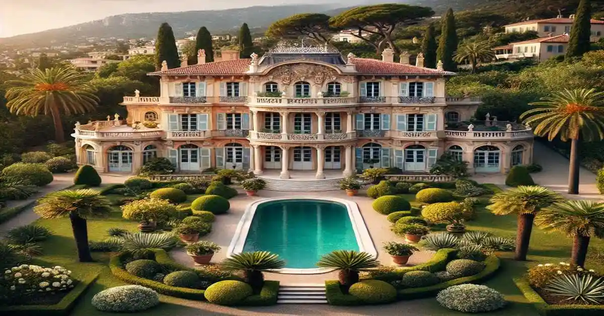 The historic $361 million Villa Les Cèdres on the French Riviera, surrounded by lush gardens, featuring a grand ballroom, antique decor, and an Olympic-sized swimming pool.